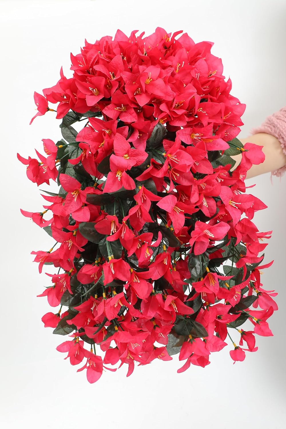 Fake Bougainvillea Artificial Flowers for Outdoor Plants Decorations 2 Pcs Red Faux Bougainvillea Vines UV Resistant Silk Fake Flowers for Front Door Porch Planter Urn Patio
