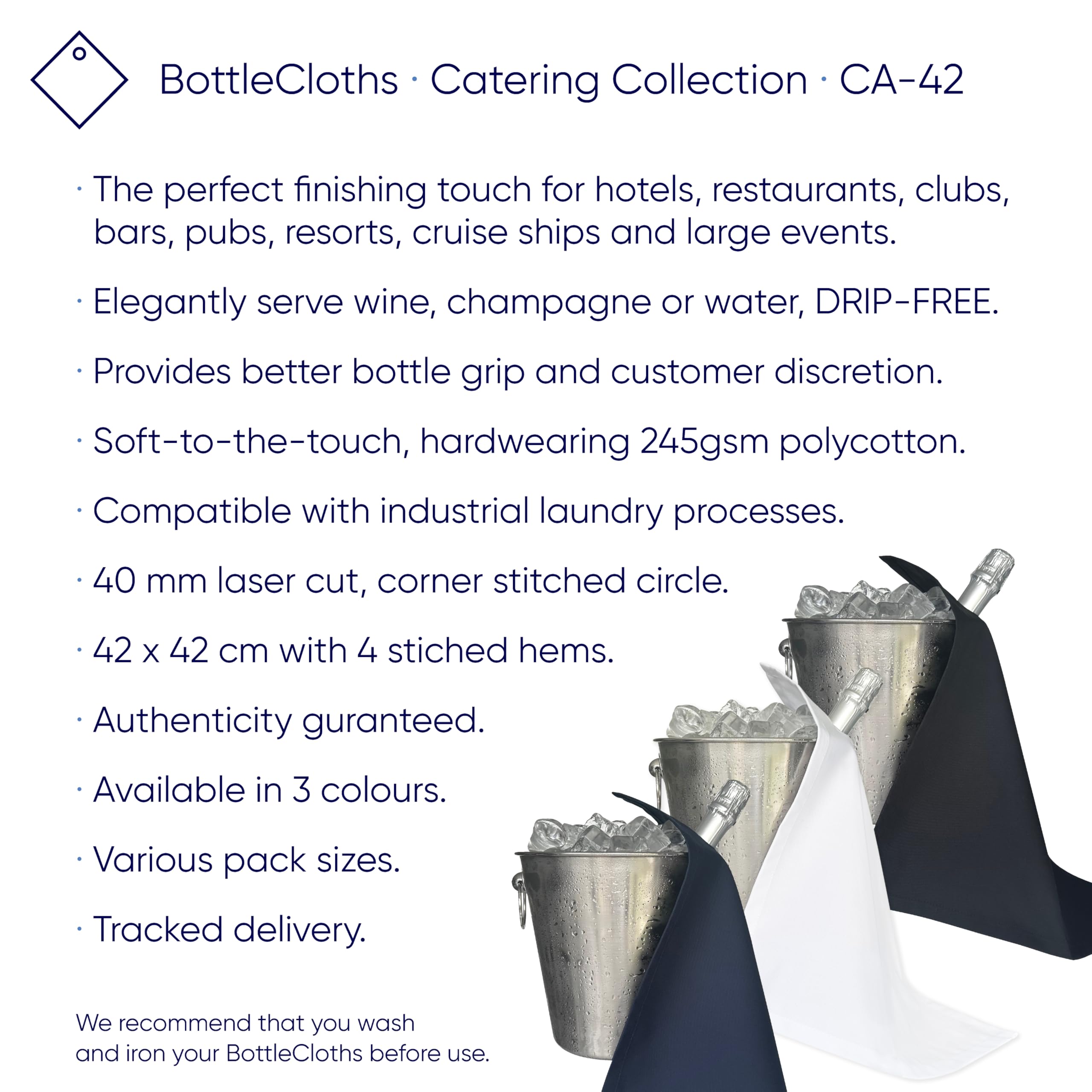Catering Collection, Paños para Cubiteras, Polialgodón, 42 cm, Agujero en Esquina, Círculo Cosido (Azul Marino, Paquete de 5)