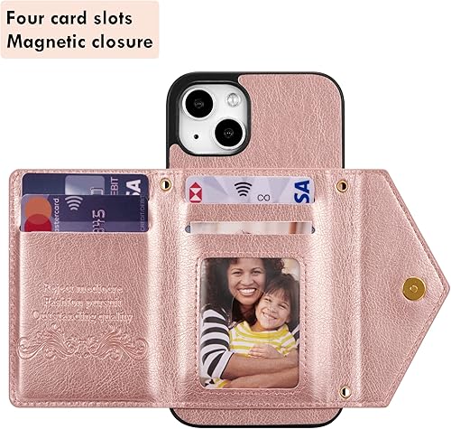 Miniatura 3 de ZCDAYE Funda tipo cartera cruzada para iPhone 14 Plus, iPhone 14 Plus (6.7 pulgadas), funda de cuero premium para iPhone 14 Plus (6.7 pulgadas), oro
