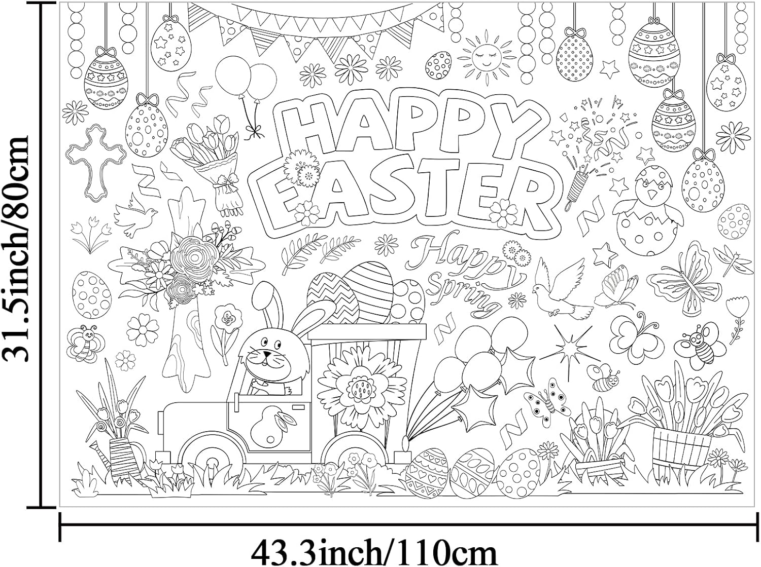 Easter Coloring Poster for Happy Easter Day Giant Coloring Poster Large Coloring Tablecloth Huge Table Cover for Home Party Supplies Favor 31.4 x 43.3 Inch
