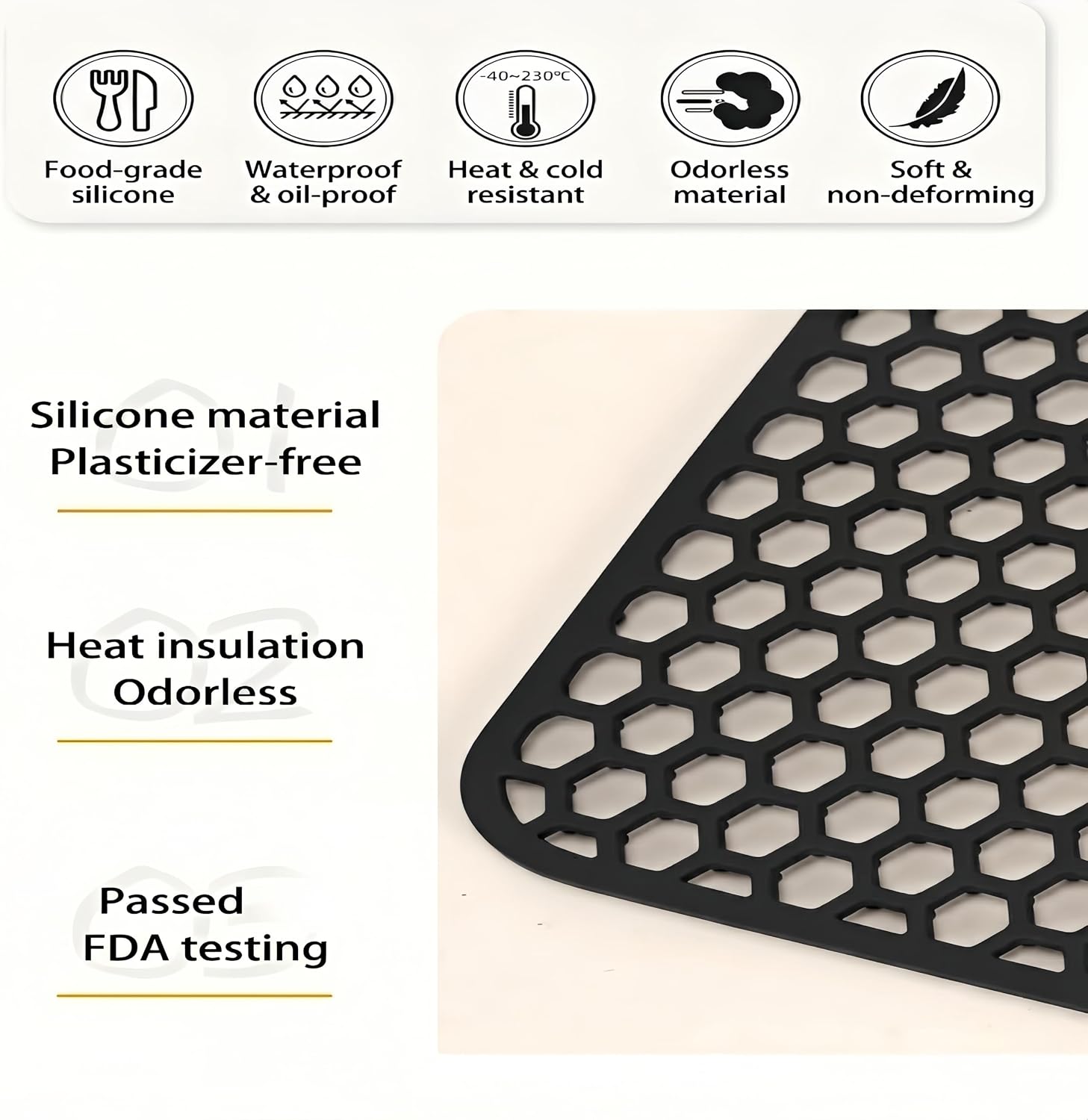 2 Pcs Silicone Sink Protectors for Kitchen Sink, Honeycomb Pattern 13 x 11 Inches Sink Mat, Rear Drain,Non-Slip and Durable Sink Protector Silicone