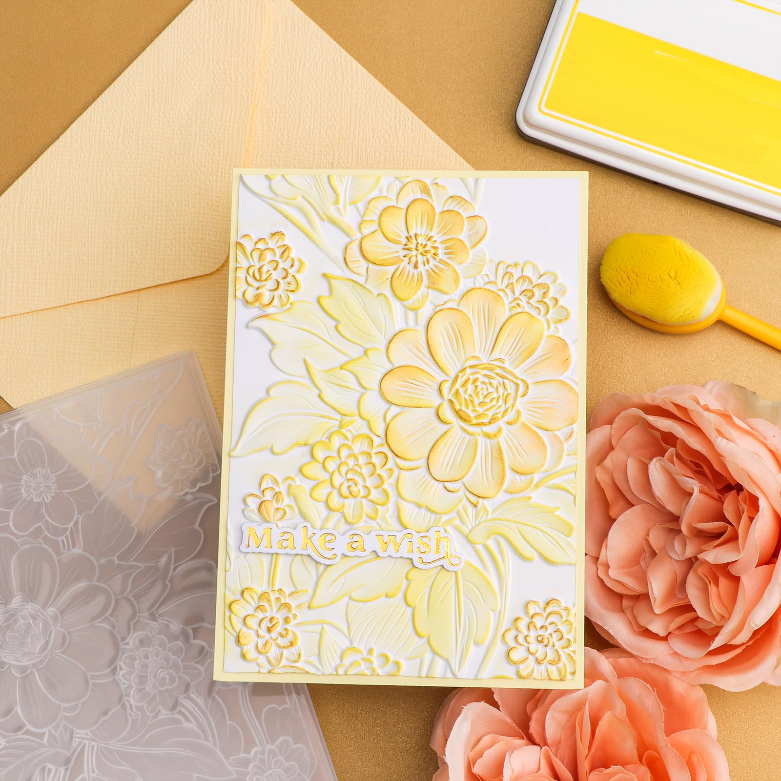 3D Embossing Folder for Card Making Texture Fades Blossom Bloom Floral Plastic Embossing Folder Template for DIY Scrapbooking Paper Crafting Handmade Crafts Scrapbooking Arts Supplies Scrapbook Decor