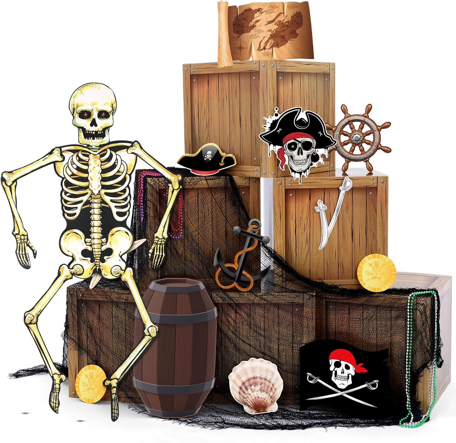 Sosation Pirate Halloween Trunk or Treat Car Decorations Kit 26 Pcs Halloween Crossbones Pirate Themed Car Archway Entryway Garage Door Decorations Haunted Home Outdoor Party Decor Supplies