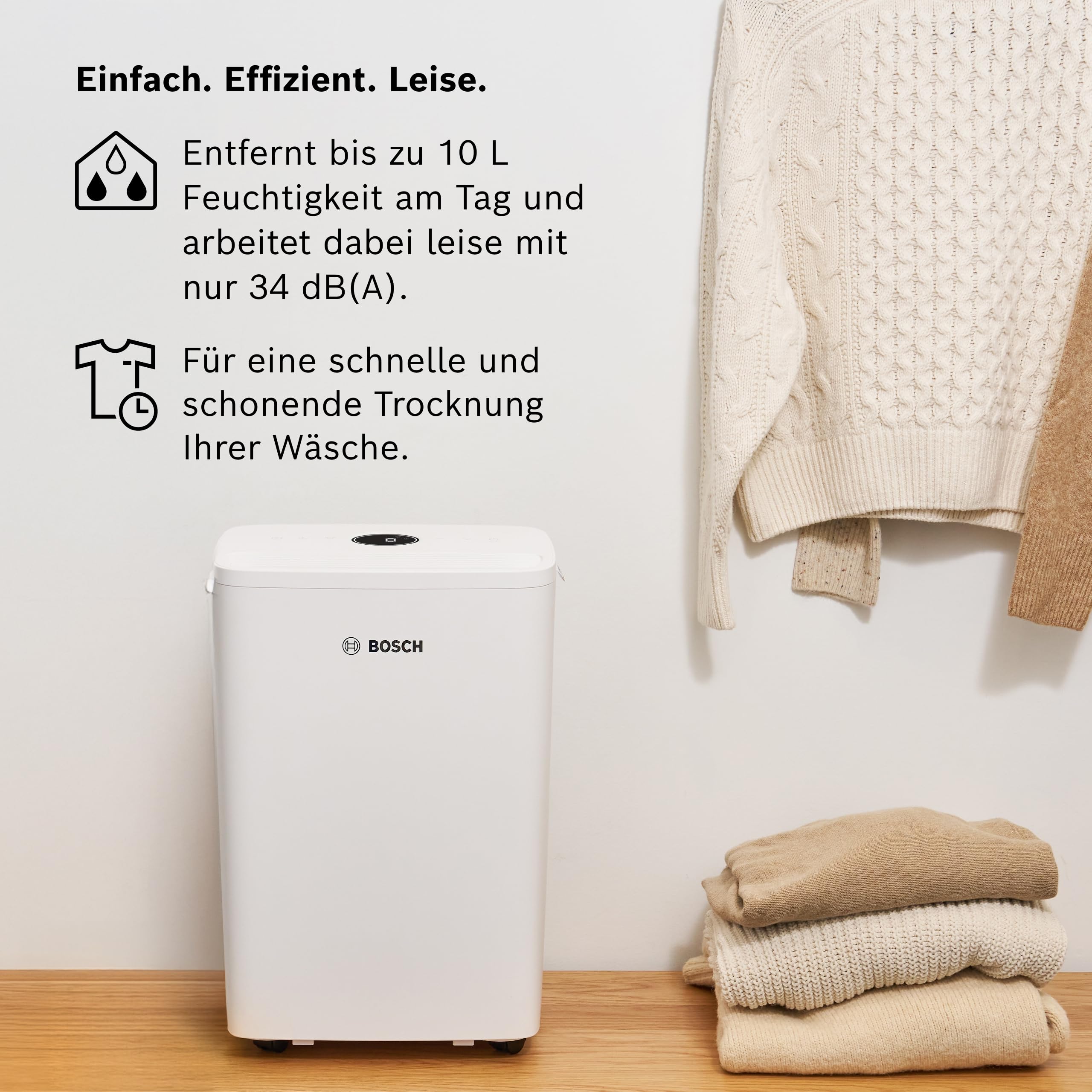 Bosch Dry 1000 Luftentfeuchter + Ersatzfilter für Luftentfeuchter der Dry Serie Bundle - Mit 2er-Pack Filter, 3 Modi und 2,5-Liter-Wassertank - Für Räume Bis Zu 17 m²