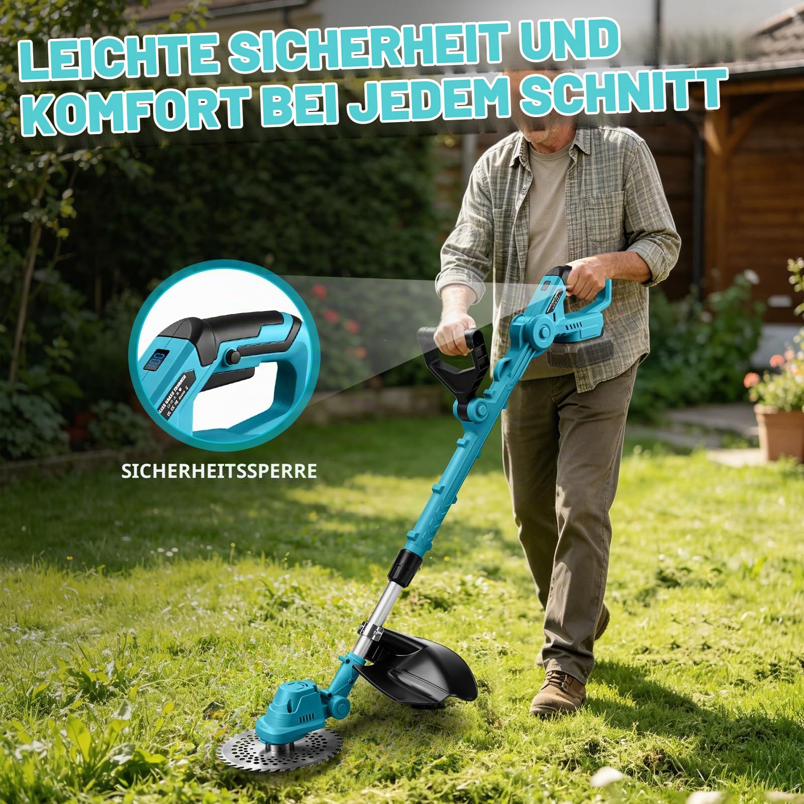 9-Zoll Akku Rasentrimmer kompatibel mit Makita 18V, 2X 3000mAh Akku