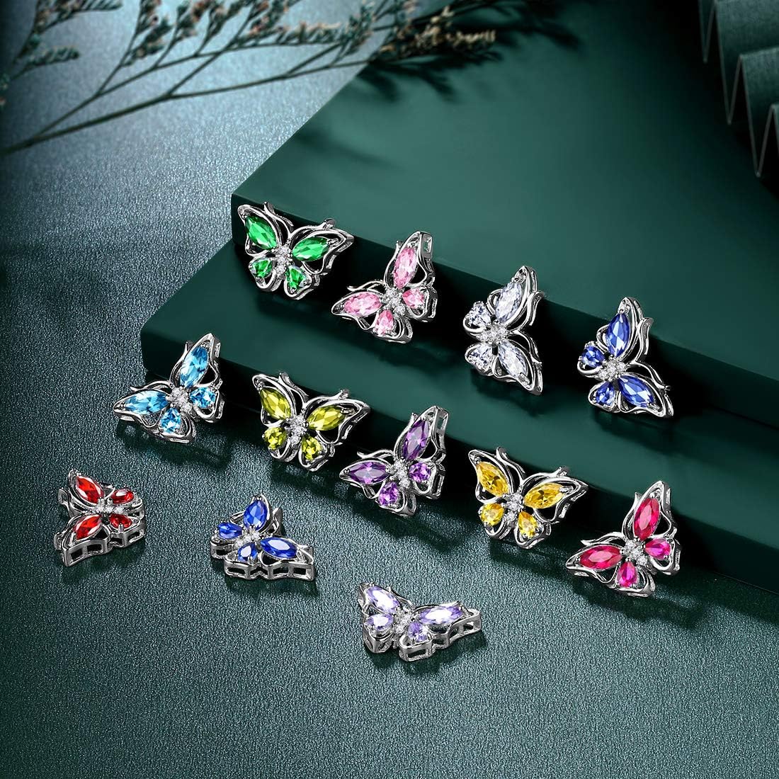925 Sterling Silver Birthstone Butterfly Jewelry Women Crystal Animal Cute Butterflies Birthday Necklace/Earring/Ring/Bracelet Sets Birth Stone Statement Anniversary Jewellery - Image 4