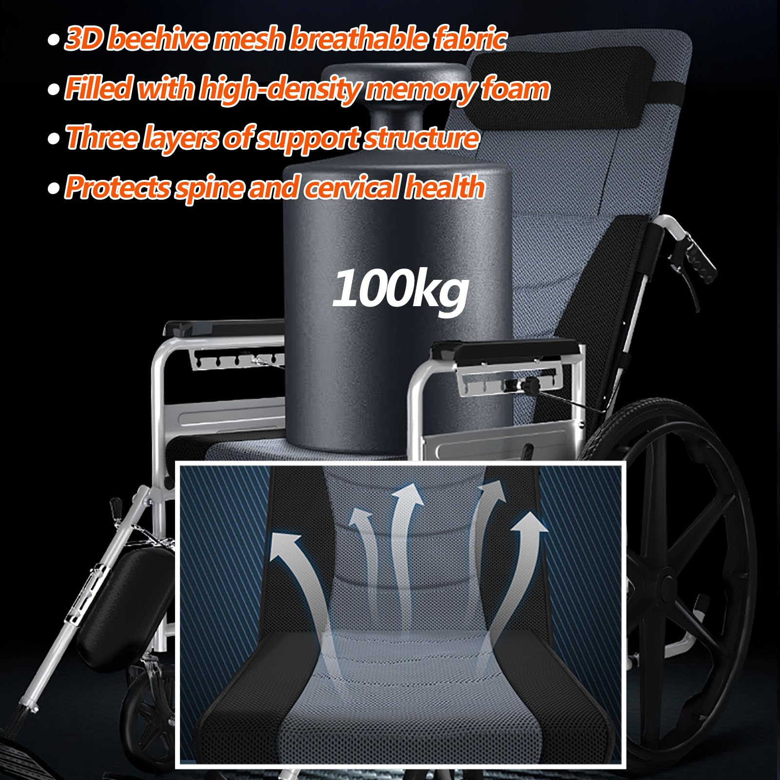 Silla de ruedas autopropulsada de aluminio, plegable, ligera, manual, con frenos de mano, silla de ruedas portátil para adultos para tránsito, diseño ultra compacto