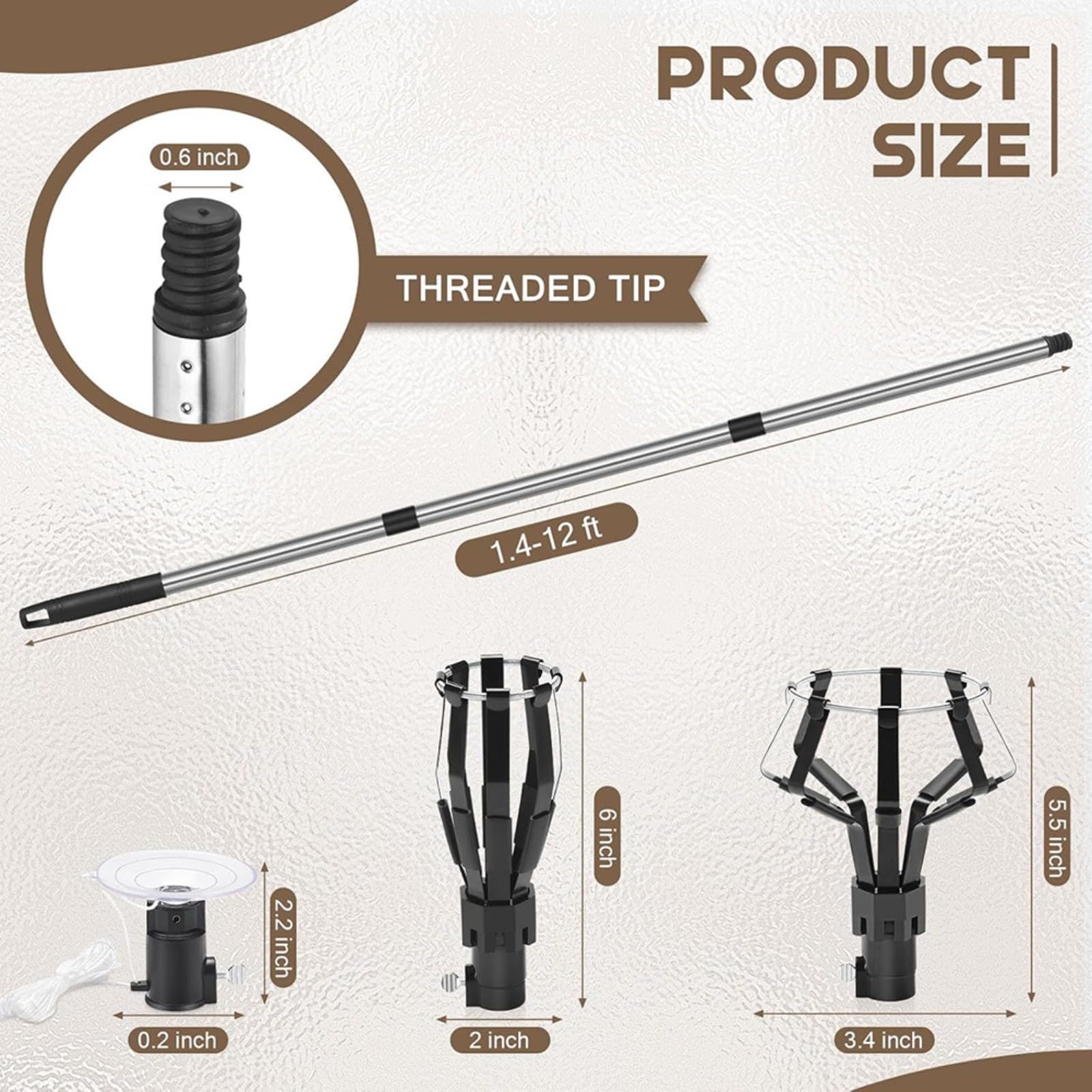 Strumento per cambiare lampadina con 3 teste, asta estensibile in acciaio inossidabile per soffitti alti, kit di rimozione della lampada per interni ed esterni, regolabile 150-360 cm (asta a