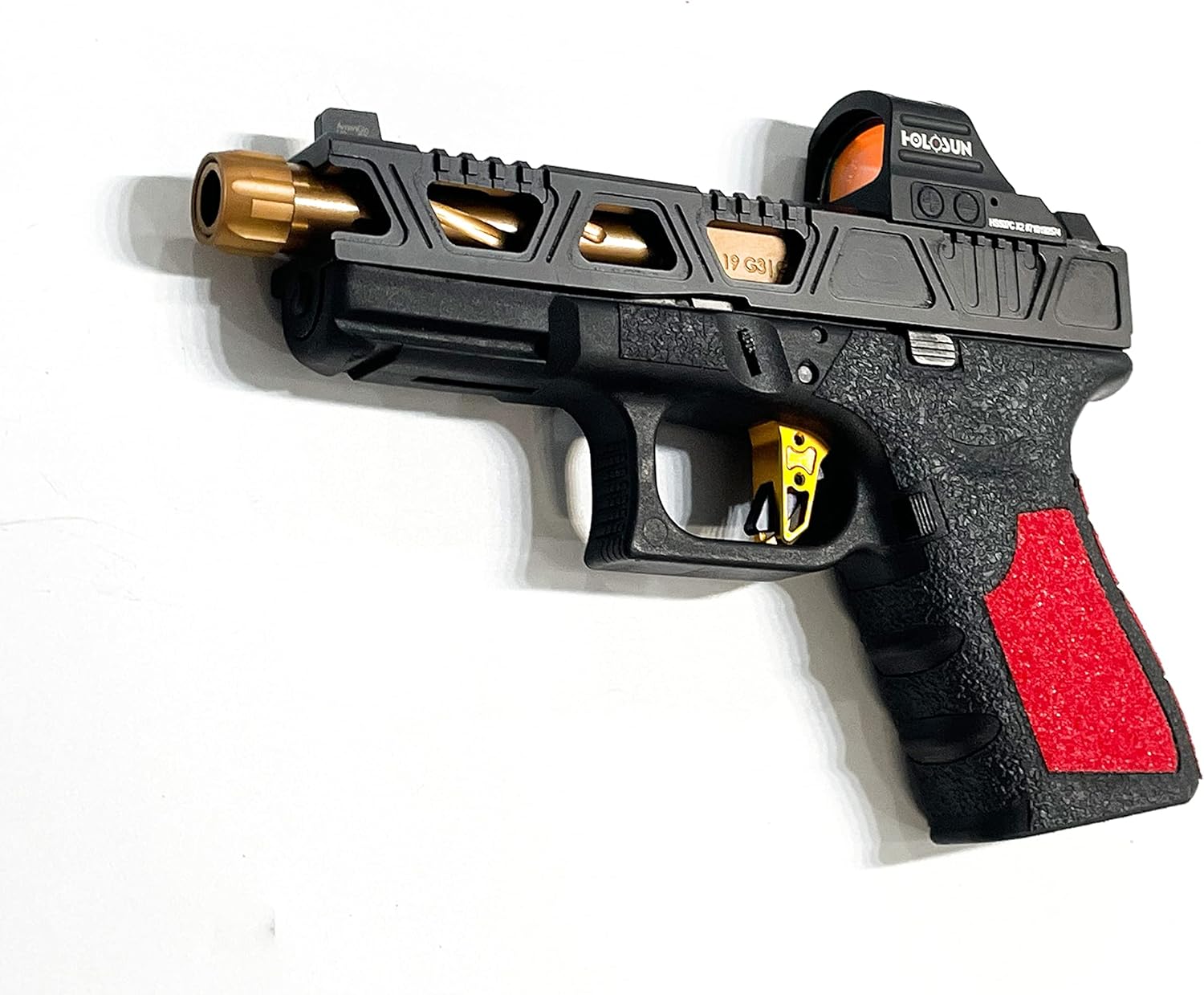 Handleitgrips Gun Grip Tape Compatible with Glock 19 and Glock 23 Gen 5, Black Hybrid Textured Rubber Pistol Grip Tape with Red Sandpaper Inserts, Gun Grip Wrap, Veteran Owned, Made in USA