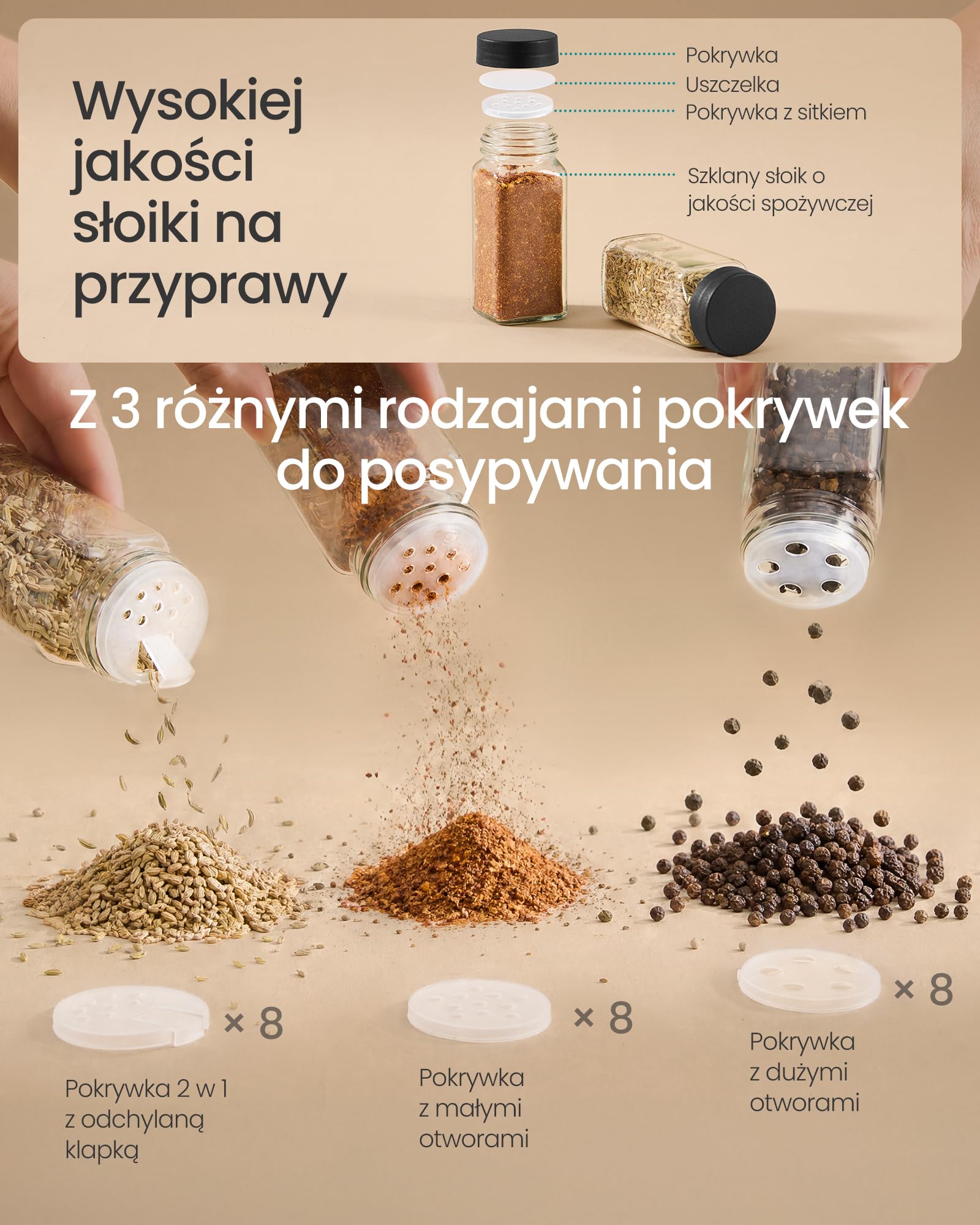SONGMICS Stojak na przyprawy, 3 poziomy, 24 słoiki na przyprawy, organizer na przyprawy, organizer do szafki kuchennej, stojak na przyprawy z etykietami, lejek, marker i pędzel
