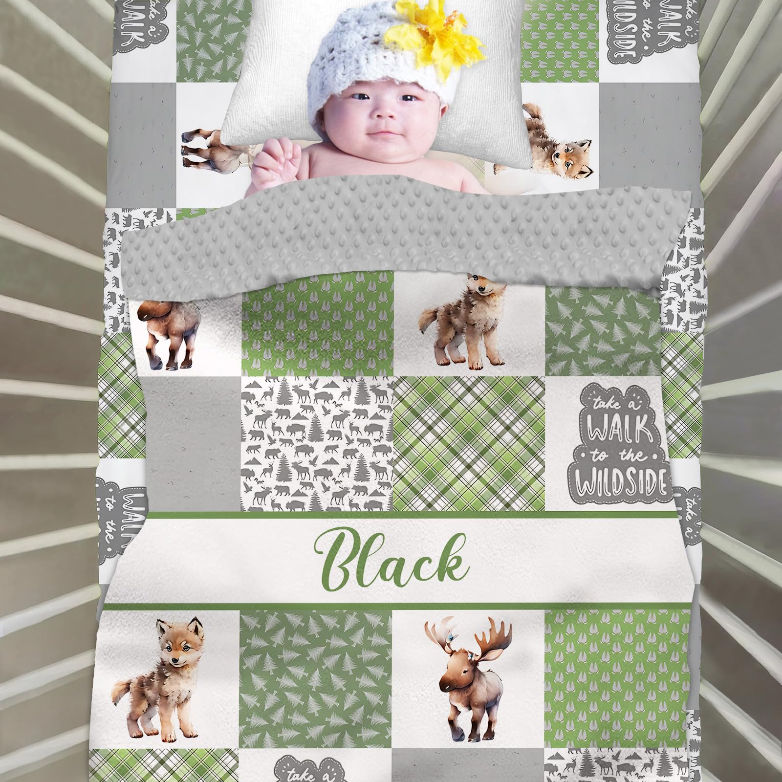 Personalized Crib Bedding Sets for Boys Girls, Custom Baby Bedding Set with Name, Woodland Animals 2 Piece Nursery Bedding for Baby Newborn Infant, Name Comforter Fitted Crib Sheet Set for Babies