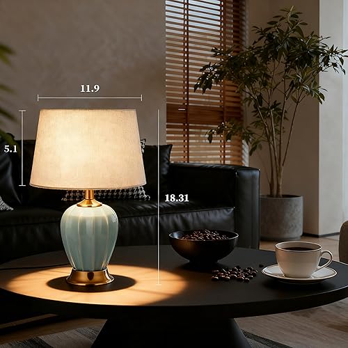 Miniatura 3 de Lámpara de mesa de cerámica vintage para sala de estar, lámparas de mesa modernas de cerámica de 18.3 pulgadas para dormitorio, detalles de latón,