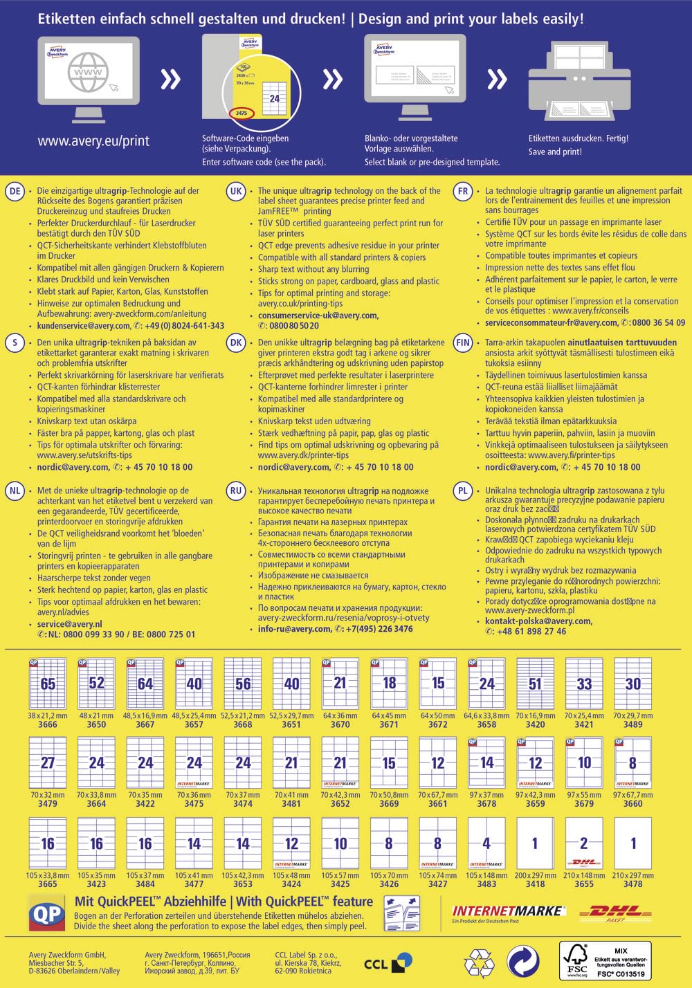 Avery Zweckform 3679 Lot de 1000 étiquettes universelles 97 x 55 mm pour imprimante laser et jet d'encre (Blanc) (Import Allemagne)