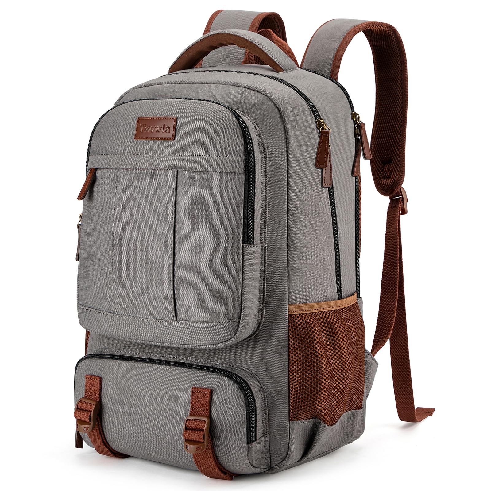 Tzowla Zaino da Viaggio per Laptop in Tela per Uomini e Donne, Zaino da Lavoro Vintage per Scuola College Adatto a Notebook da 17,3 Pollici, Borsa da Viaggio con Porta di Ricarica USB-Cachi