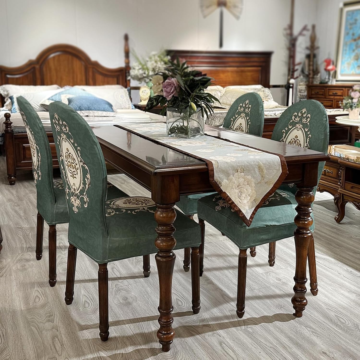 Round Back Dining Chair Slipcovers, Curved Back Chair Covers Stretch Armless Dining Room Chair Cover, Mid Century Modern Chair Seat Protector for Kitchen, Home and Banquet (Green, Set of 2)