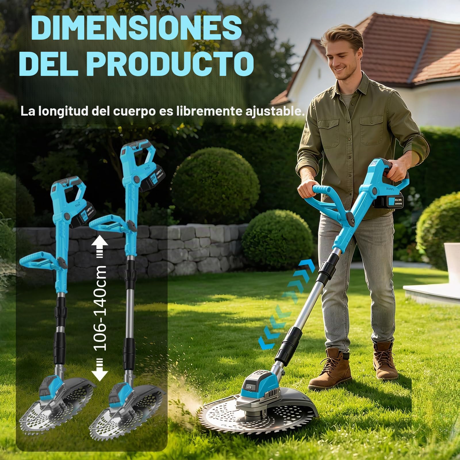 Desbrozadora a Electrica Bateria21V Desbrozadora Electrica 2 Baterías 4000 mAh Cortabordes Electrico de 600W para el Corte de Césped y Jardín (Azul)