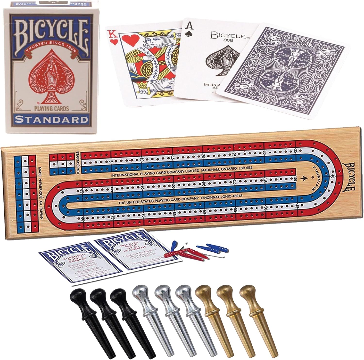 Buy Bicycle Cribbage Board 3Track Color Coded Real Pine Wood