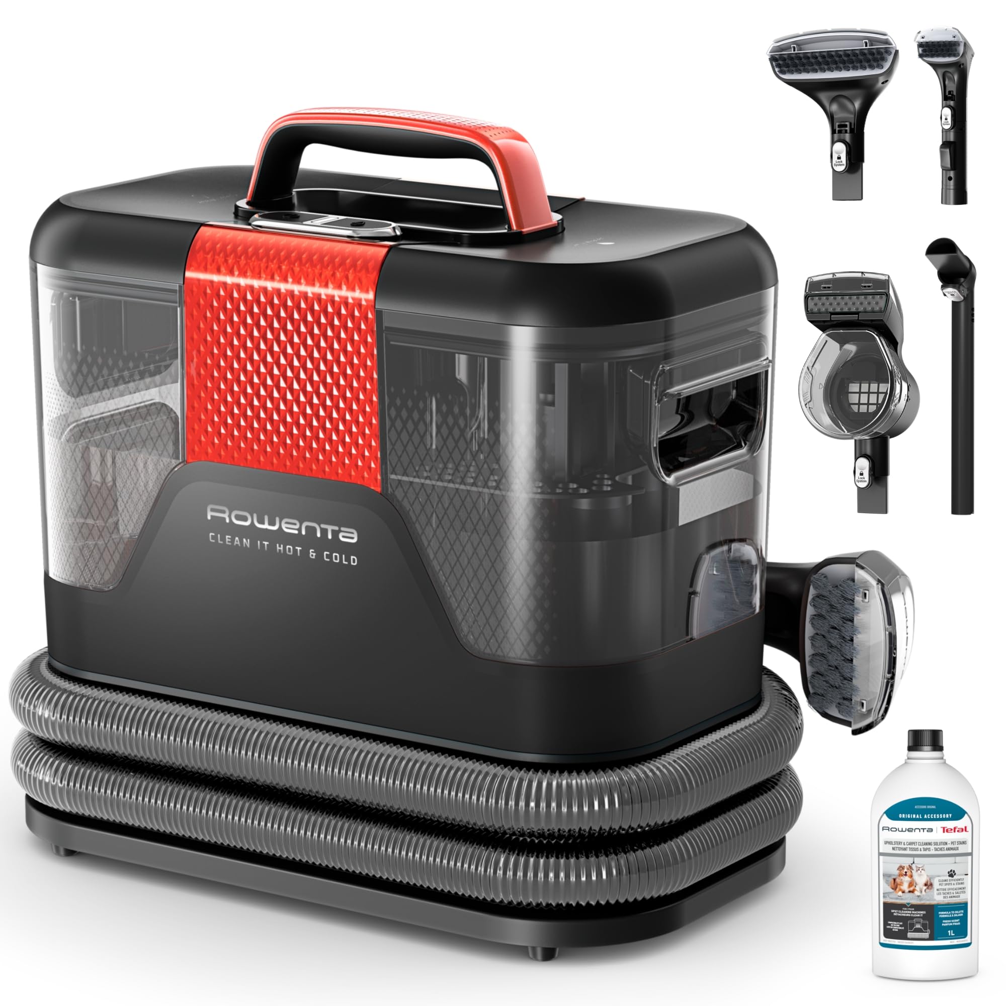 Rowenta Clean It Hot & Cold, Upholstery Vacuum Cleaner 1150W, 5 Acc, Black | Powerheat Technology, 3-in-1 Upholstery and Carpet Cleaning, Removes Stains and Dirt, Pet Accessory, IN7022