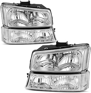 AUTOSAVER88 Headlight Assembly Compatible with 2003 2004 2005 2006 Chevy Silverado Avalanche 1500/2500/3500 Headlamp (Chrome Housing Clear Reflector)