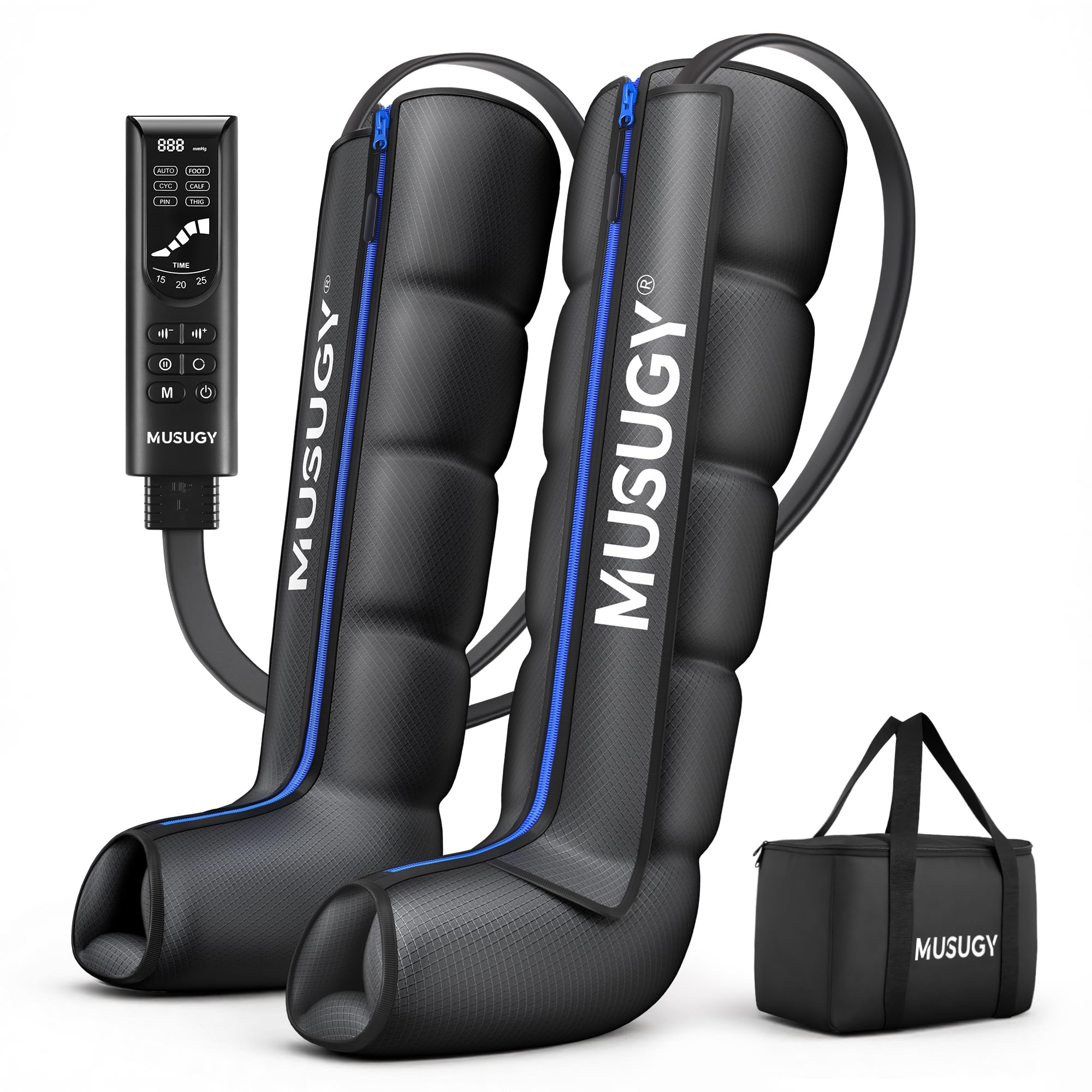 Photo 1 of Musugy Sequential Leg Compression Massager for Circulation : Full Leg Air Compression Boots for Massage Therapy & Fatigue Relief - 9 Intensity, 6 Modes, 3 Timers for Athletes, Runners, Gym (Small)