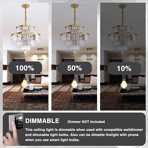 Miniatura 6 de GMlixin Lámpara de araña moderna de cristal, lámpara de techo colgante de 4 niveles, accesorio de iluminación para comedor, sala de estar