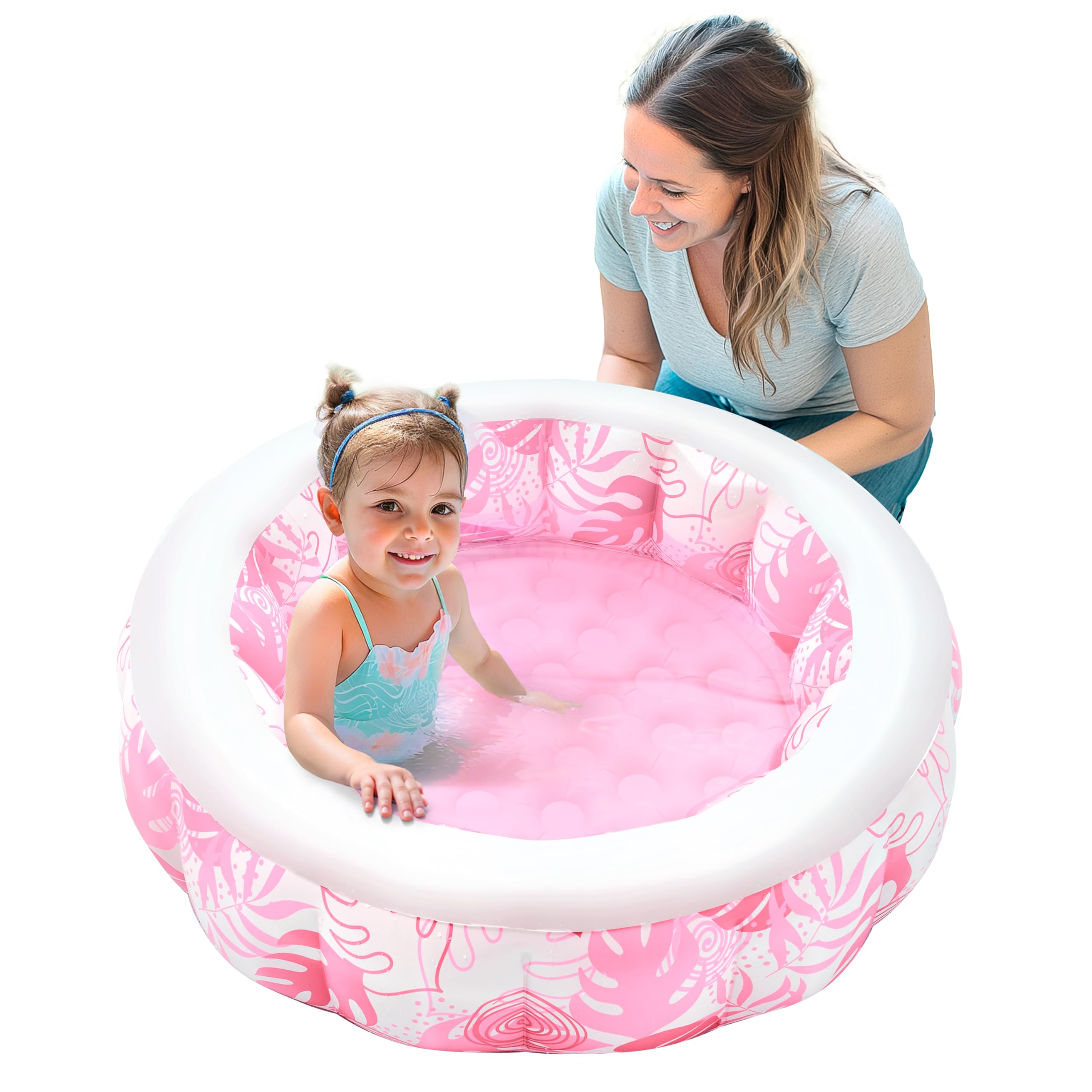 SLOOSH Inflatable Kiddie Pool for Kids, 36"x11" Swimming Pool with Soft Pad Floor for Kid & Toddler, Round Blow Up Baby Ball Play Pit Pools for Swim Party, Indoor & Outdoor Water Toys(Pink-Round)