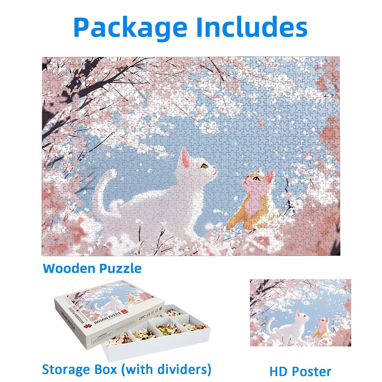 Puzzle 1000 elementów, kot, puzzle 1000 elementów dla dorosłych, drewniane puzzle dla dorosłych, z wykwintnym pudełkiem do pakowania, klasyczne puzzle, urocze dla całej rodziny, duże puzzle na