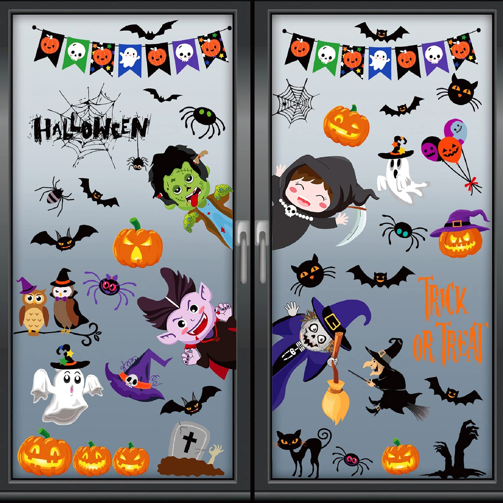 82 Adesivi Decorativi Per Halloween - 10 Fogli PVC Con Fantasmi, Streghe, Zombie, Per Finestre, Vetri, Feste, Facili Da Applicare E Rimuovere