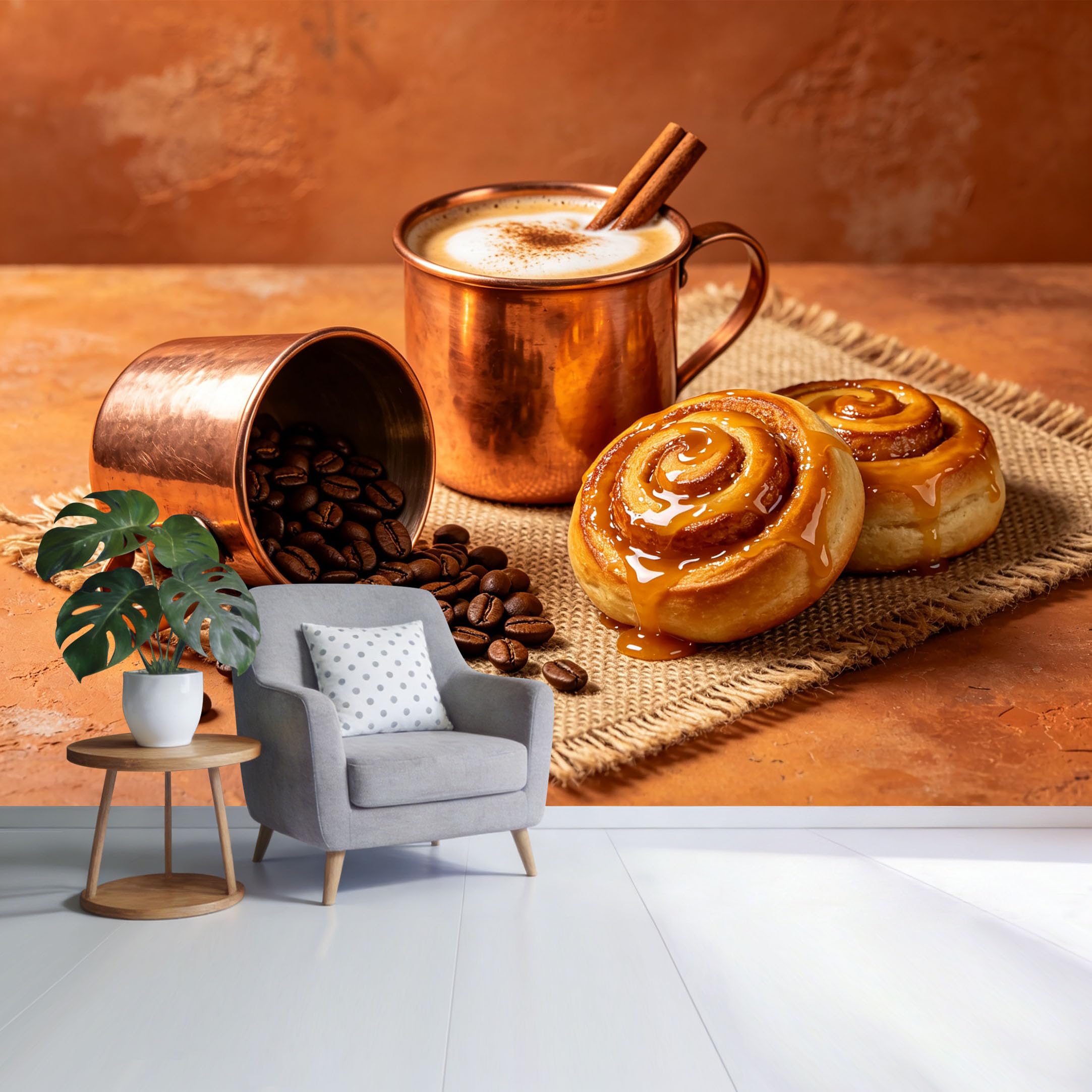 Custom Size Wall Mural Caramel Coffee Beans Cinnamon Rolls Copper Mug Vintage American Country SelfAdhesive Wall Fabric Removable Wallpaper for Home Office Decor