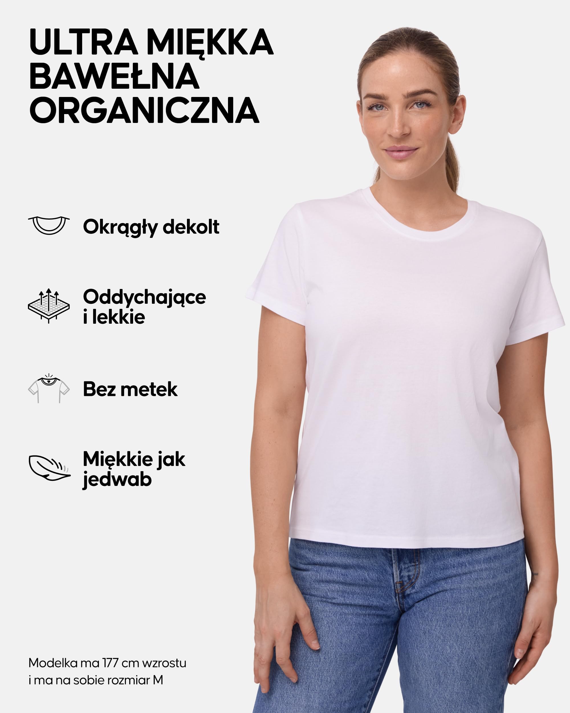 DANISH ENDURANCE Damskie Koszulki, Bawełna Organiczna, 2-Pak | Koszulki z bawełny organicznej i modalu, miękkie, oddychające, dekolt okrągły lub w serek, dla codziennego noszenia i sportu