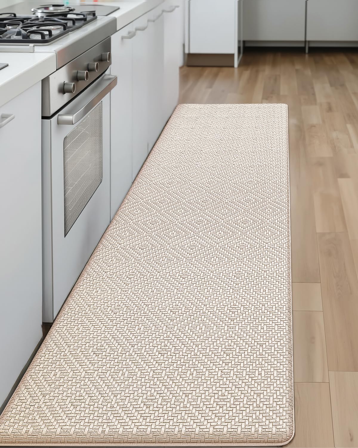COLOR&GEOMETRY 44x200 cm tappeto cucina antiscivolo lavabile, Passatoia cucina tappeti cucina, Anti-fatica tappeto vinile cucina imbottito in schiuma per stare in piedi comodamente, Beige