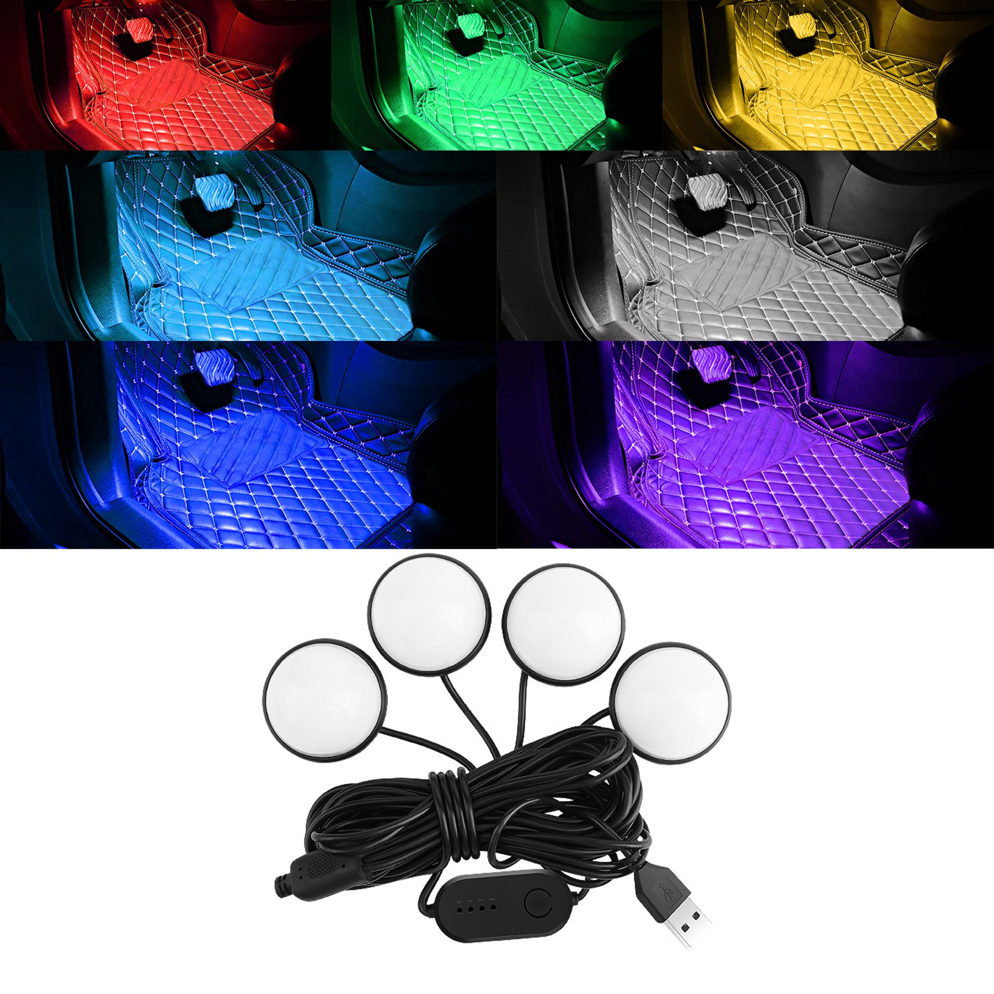 Car Interior LED Lights, Neon Vehicle Interior Atmosphere Lamps with USB Port, Waterproof Under Dash Automotive Decorative Ambient Lighting Kit, Universal for SUV RV Truck(Colour)