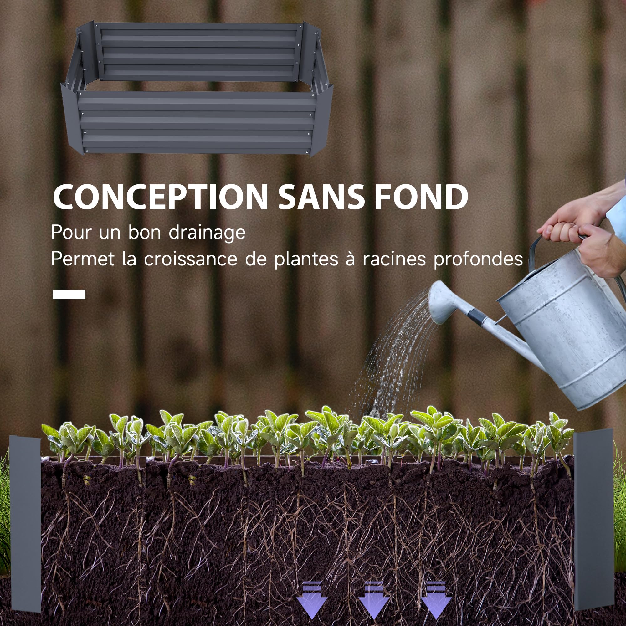 Outsunny Lot de 2 carré Potager de Jardin dim. 100L x 50l x 30H cm - tôle d'acier ondulée Gris