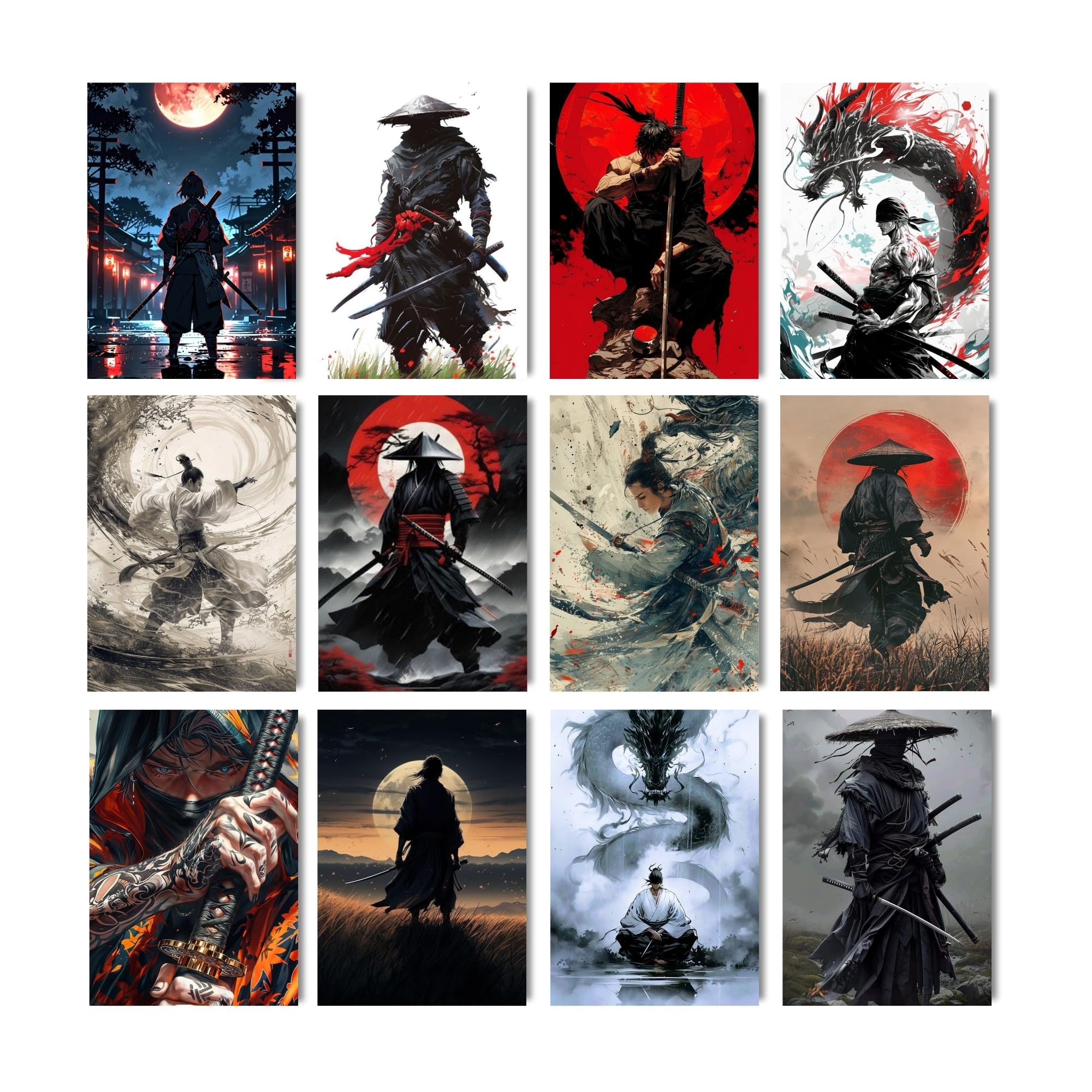 Samurai Wall Posters - Red Sun & Dragon Art -1 Samurai Wall Posters - Red Sun & Dragon Art -1