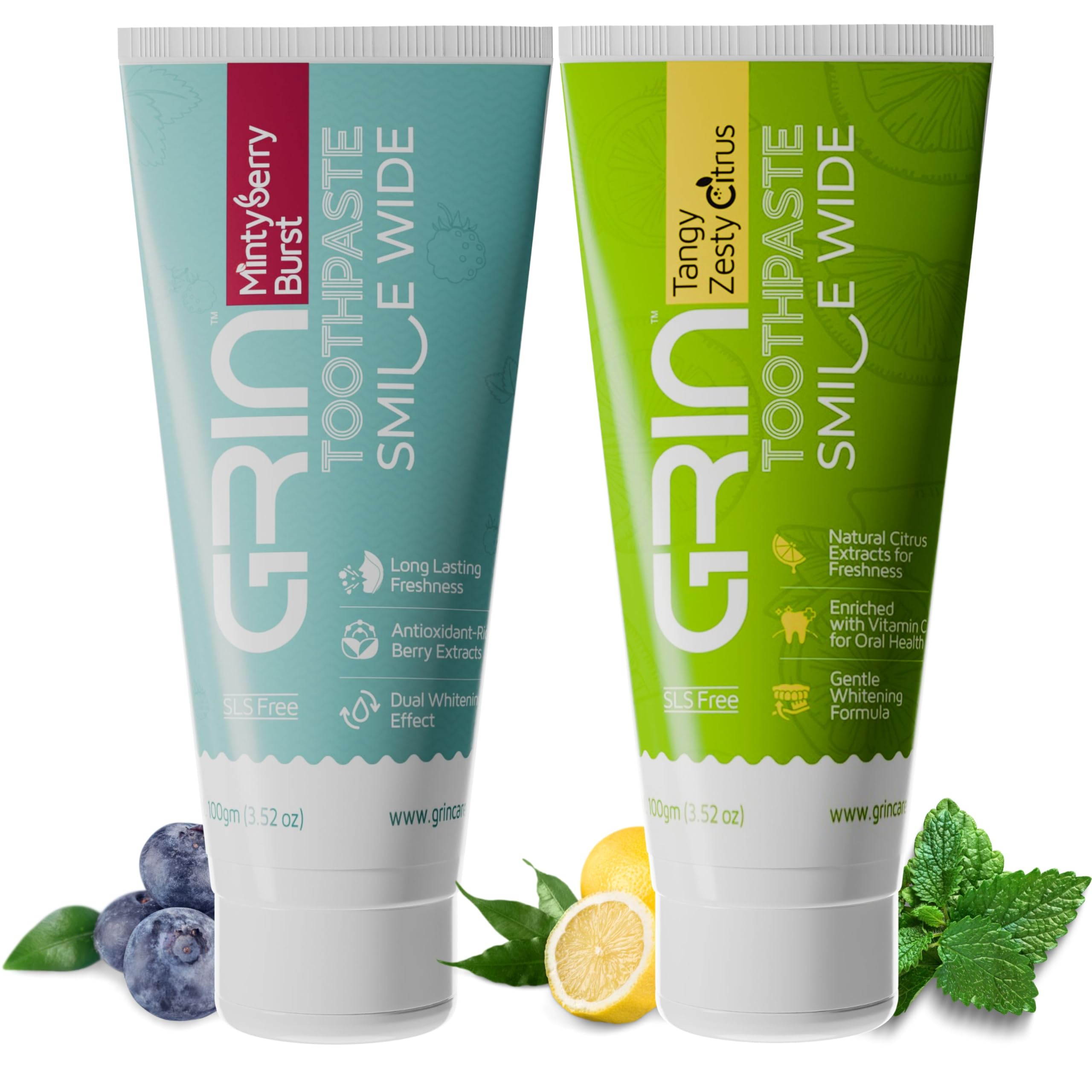 GRIN Natural Oral Care Toothpaste |Teeth Whitening | Healthy Gums & Oral Care | Long Lasting Freshness | SLS Free Toothpastefor Adult and Kids - 100 Gram (Pack of 2) (Tangy Zesty and Mintesberry)-image-35
