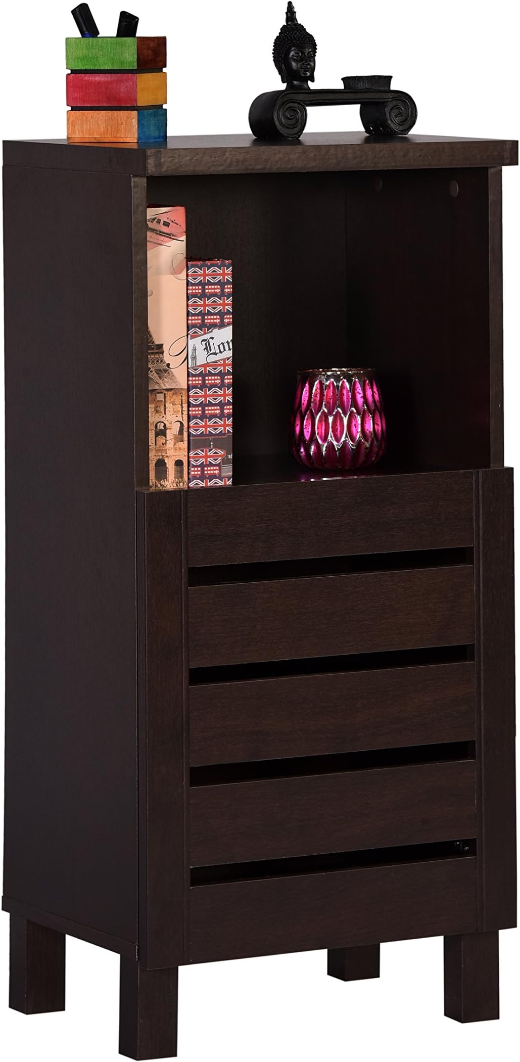 Uniti Engineered Wood Bedside Table and End Table (Dark Wenge, Matte Finish)
