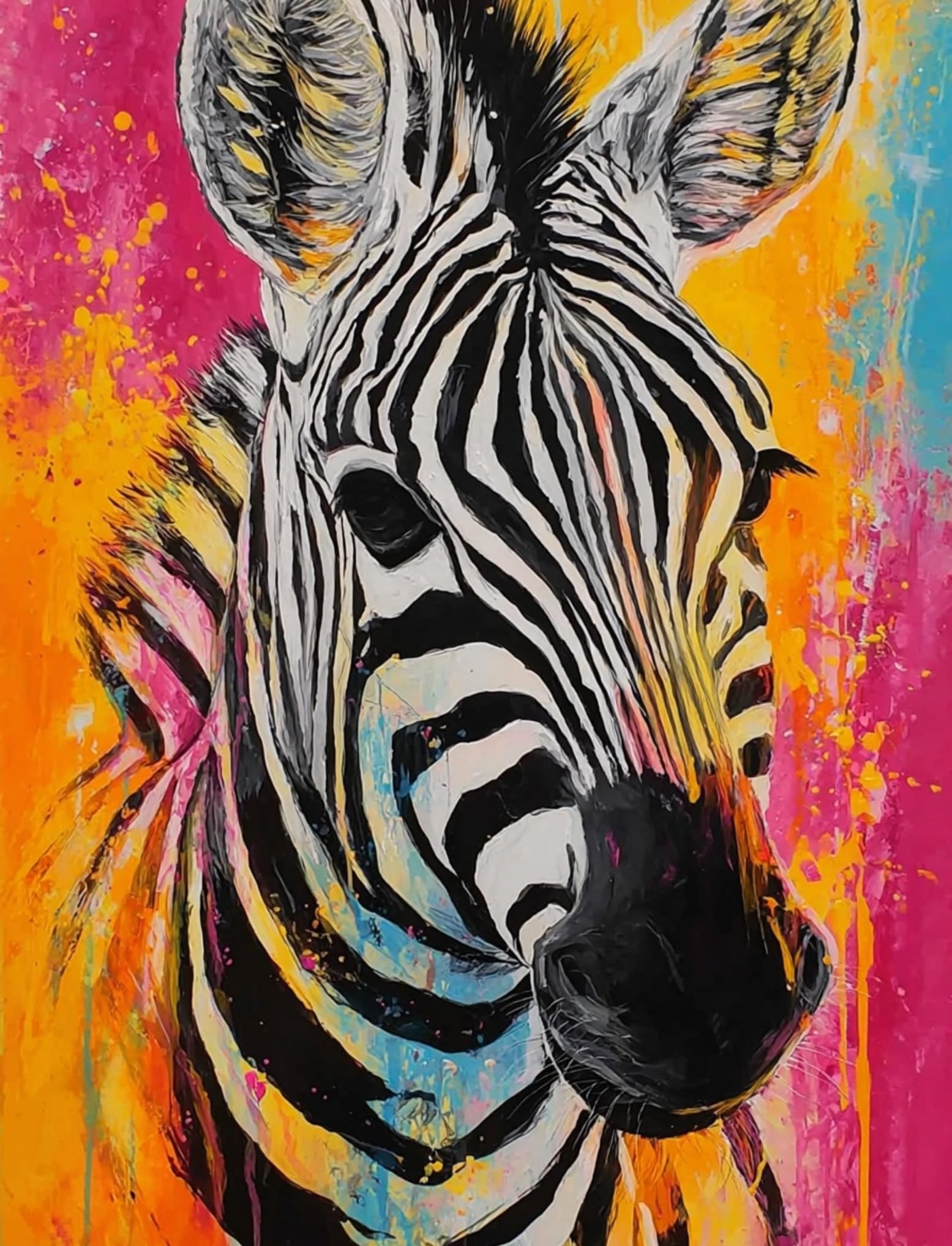 WANGWANGMIAO DIY Oil Painting Paint by Number Kit for Adults -Zebra's Colorful Colors- 40x50cm Linen Canvas Paint by Numbers Crafts Kits Gift for Relax and De-Stress 16x20inch，with Frame