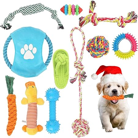 Dog Toys Puppy Teething Chew Toys, 11 Pack Dog Chew Toys Puppy Chew Toys for Teething, Indestructible Dog Toy, Dog Interactive Toys Prevents Boredom and Relieves Stress