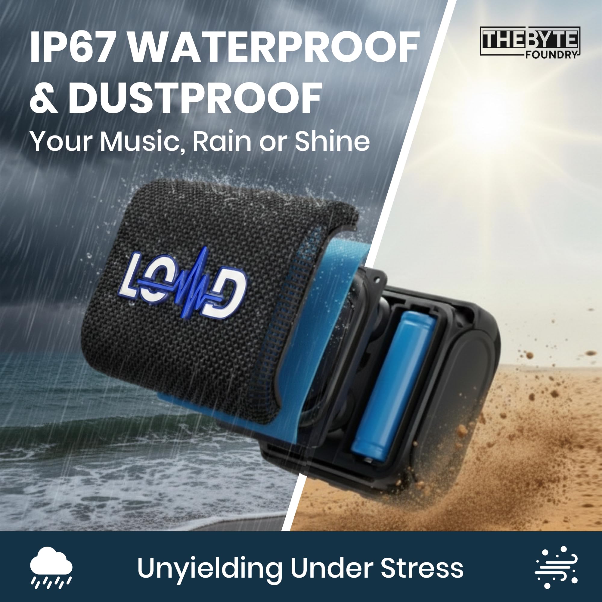 Altavoz Bluetooth impermeable - Altavoz inalámbrico portátil con batería de 800 mAh, 5 horas de reproducción, IP67, audio portátil para viajes al aire libre, bucle integrado y gancho de metal, a