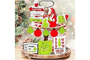 Adorable Grinch Counter Decor: Christmas Tiered Tray Decorations Set