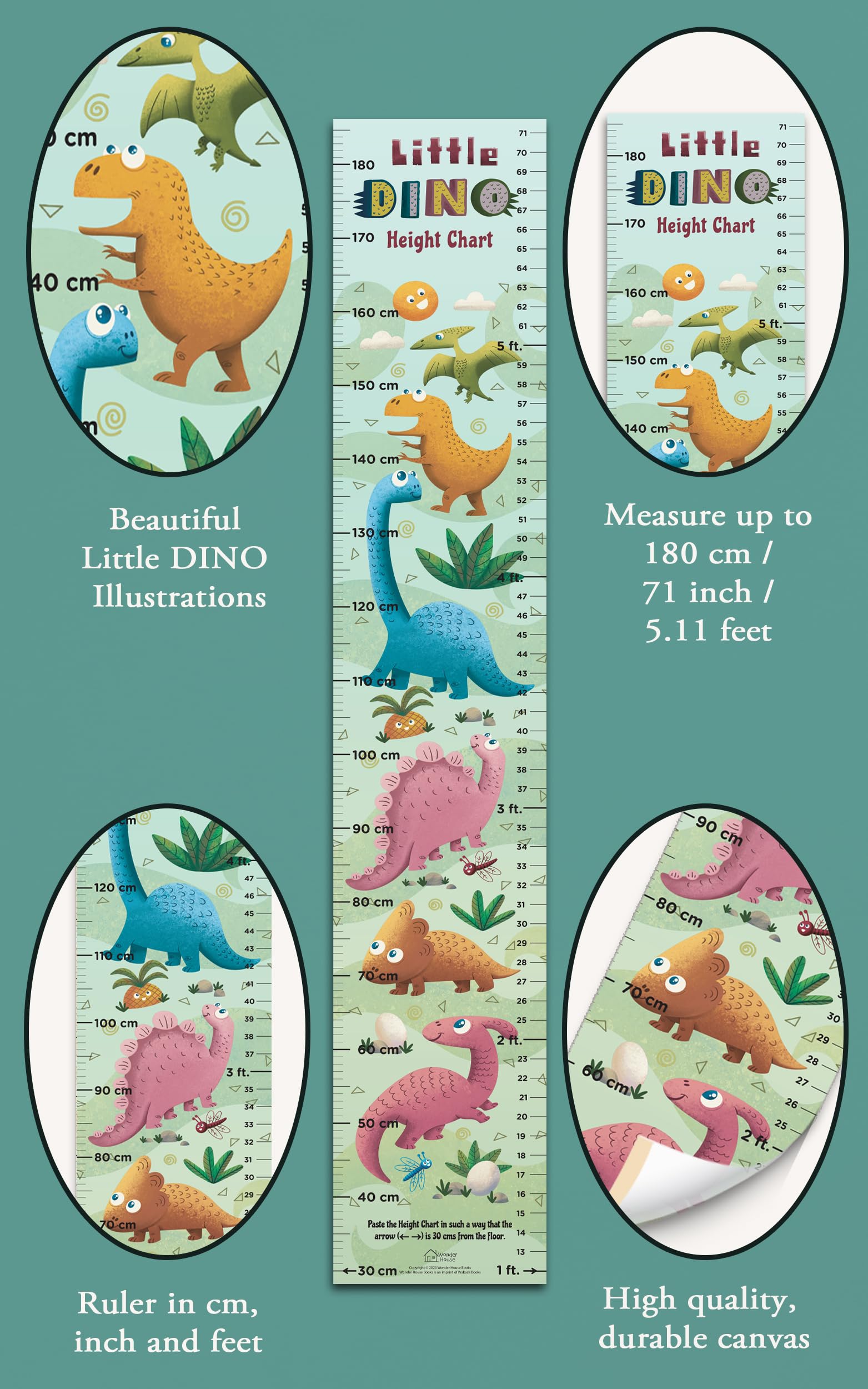 Little Dino Height Chart ( Kids' Height Chart | Height Measuring Scale Sticker | Height Chart Wall Sticker for Children | Nursery Decoration) 1