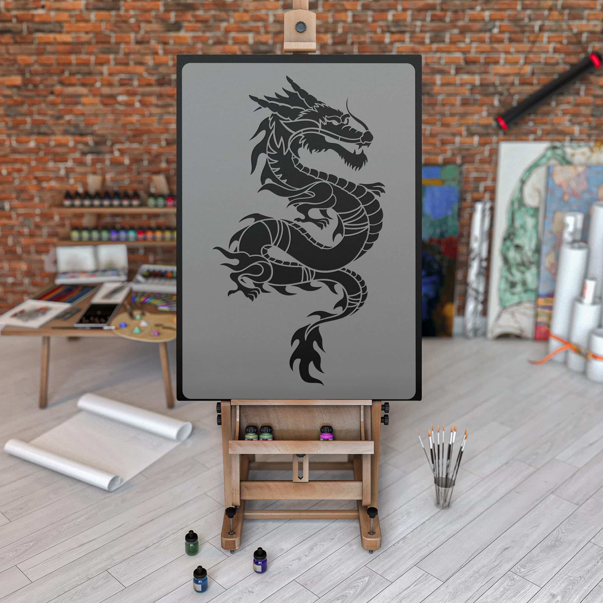 NAKLEO Große Malschablonen 59x95 cm, Chinesisch Drachen Orientalisch Muster, Wiederverwendbare Kunststoff Wandschablone DIY Handwerk, Holz Möbel Boden Stoff
