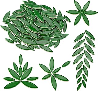 Yoption Petal Mosaic Tiles for Crafts, 200g Flower Leaf Ceramic Mosaic Tiles Pieces for Mosaic Craft Supplies, DIY Mosaic Outdoor Decor (Green)