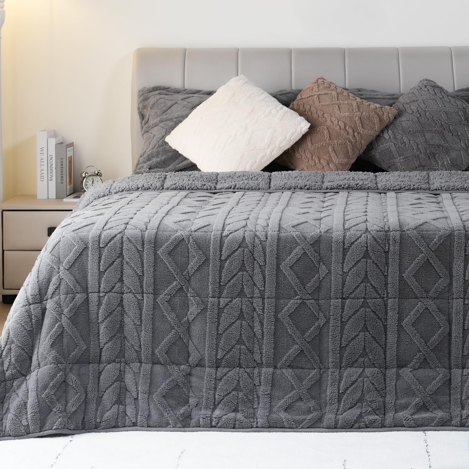 Cottonblue Jacquard Sherpa Weighted Blanket 20lbs for Adults- Soft, Warm, and Thickened Calm Blanket for Ultimate Comfort and Better Sleep, Heavy Weighted Blankets 60x80 Inches, Grey