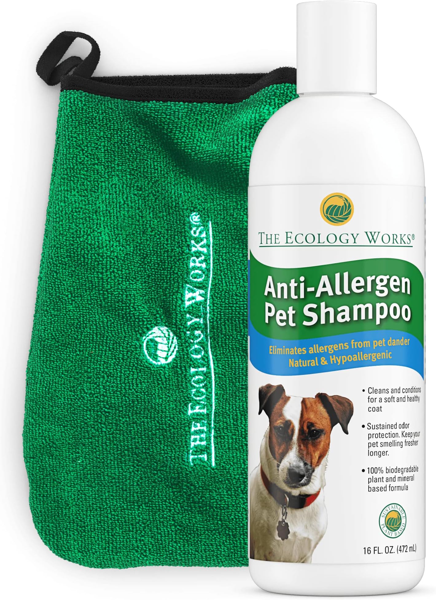 Anti-Allergen Pet Shampoo - Best Dog & Cat Dander Remover for Fleas, Ticks, & Allergies, Gentle Formula for Dry Sensitive Skin; Allergy Relief, The Ecology Works