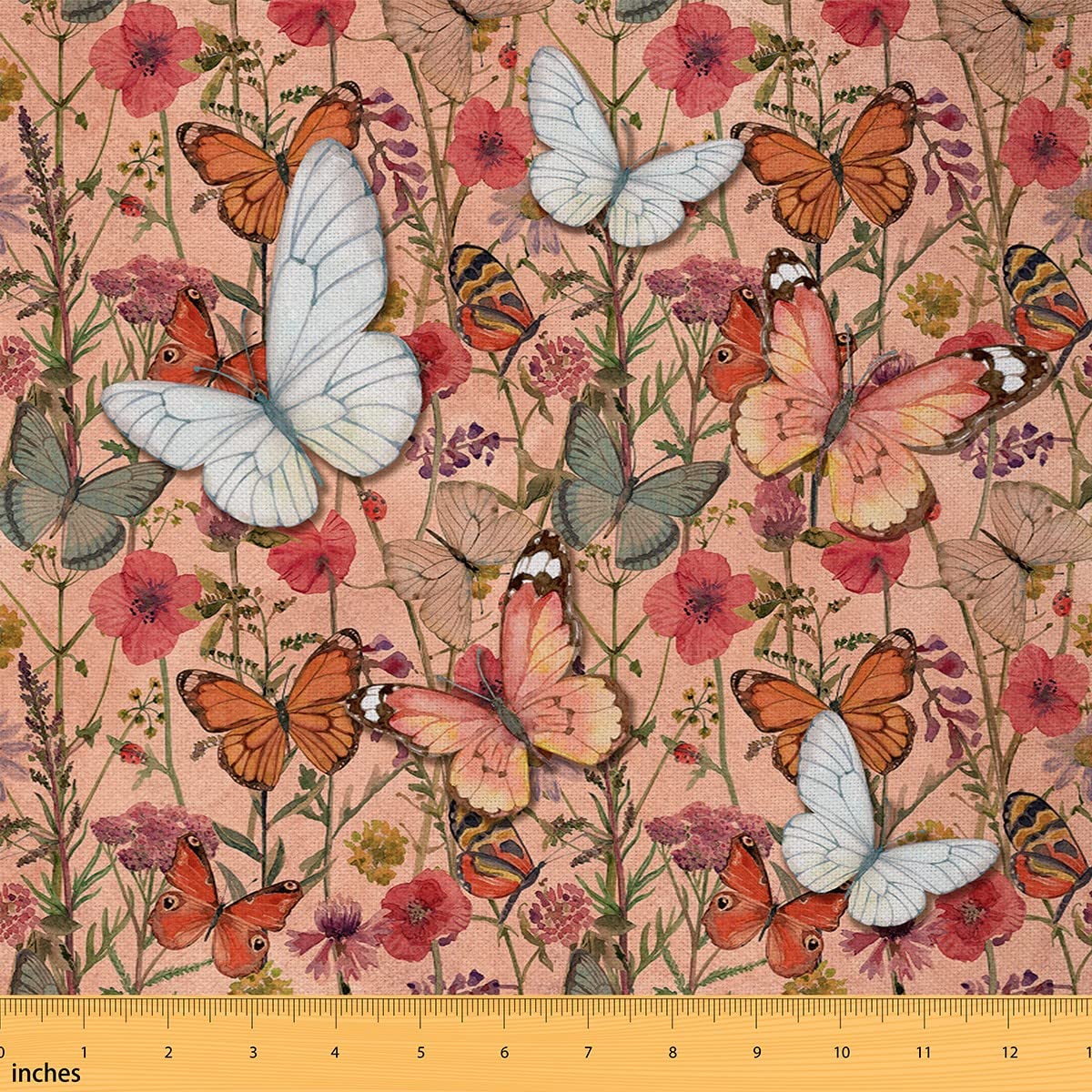 Colorful Butterfly Fabric by The Yard Farmhouse Style Flying Animal Fabric for Upholstery and Home DIY Projects Fall Rustic Plants Branches Fabric for Chairs Curtains Lamp Shade,2 Yards