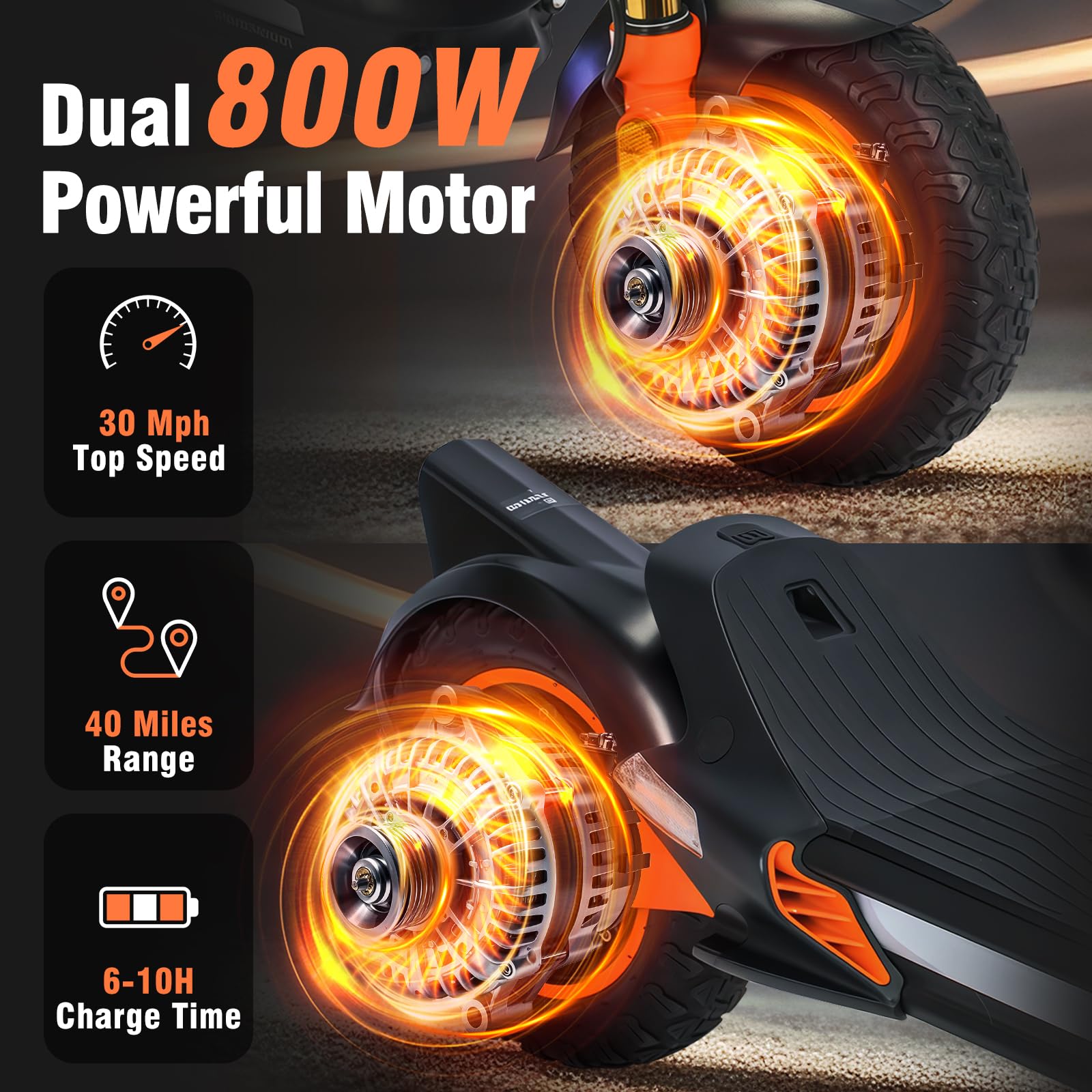 Scooter eléctrico todoterreno de doble motor de largo alcance, scooter eléctrico rápido de 30 mph, capacidad resistente de 400 libras y suspensión doble 5