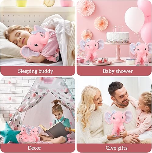 Miniatura 6 de Zomiboo 3 piezas de elefante de peluche de 8 pulgadas, elefante de peluche, regalo para decoración de cama de bebé, niña y niño (estilo encantador)