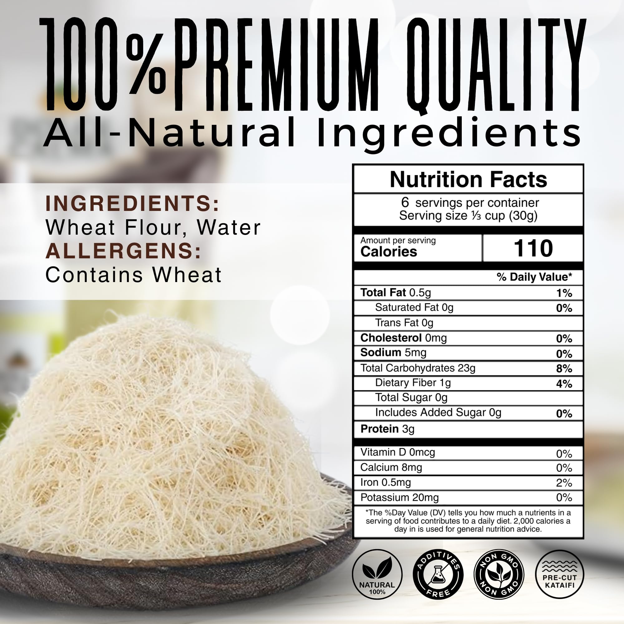 Dolce Calma Dried Kadayif Kataifi Shredded Fillo Dough 6 4 oz 180g Resealable Bag Dubai Chocolate Bar Kunafa — view 2