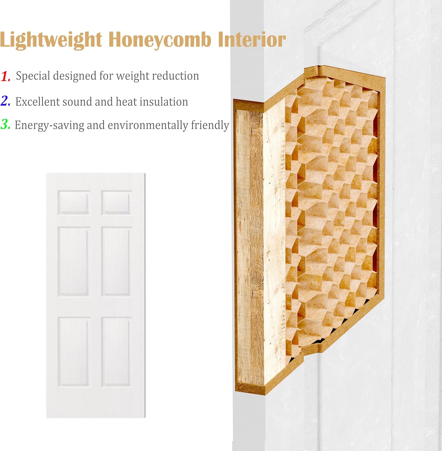 Prehung Door, 6-Panel Hollow Core Door Slab with Door Jamb Hardware Kit & Black Door Lever, 32" x 80" Interior Door for Closet Bedroom Laundry, Easy Assemble - Right Handed with Hinges